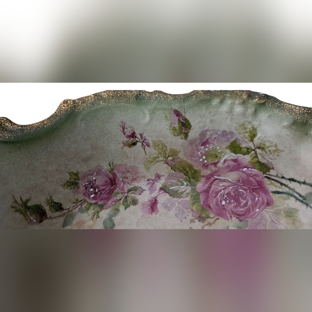 Antique La Belle China Oval Shape Serving Dish Gold Edges Pink Roses Vintage - Picture 5 of 11